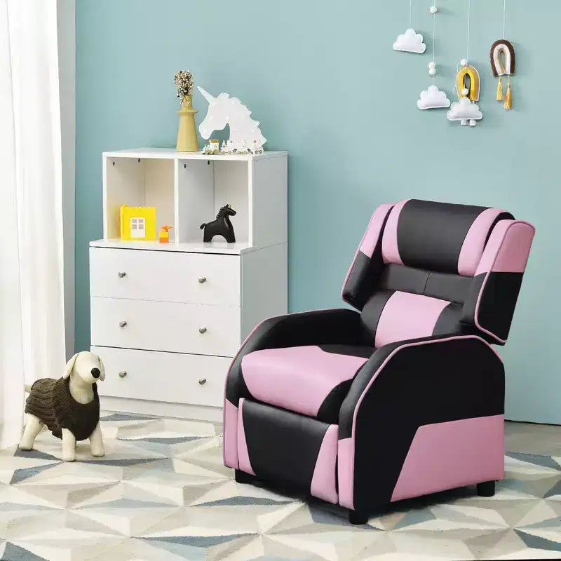 Divano Reclinabile per Bambini e Ragazzi Costway per Videogiochi con Poggiatesta e Poggiapiedi in Pelle PU Giallo/Bianco/Blu/Rosa