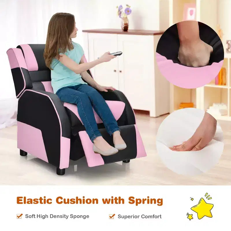 Divano Reclinabile per Bambini e Ragazzi Costway per Videogiochi con Poggiatesta e Poggiapiedi in Pelle PU Giallo/Bianco/Blu/Rosa