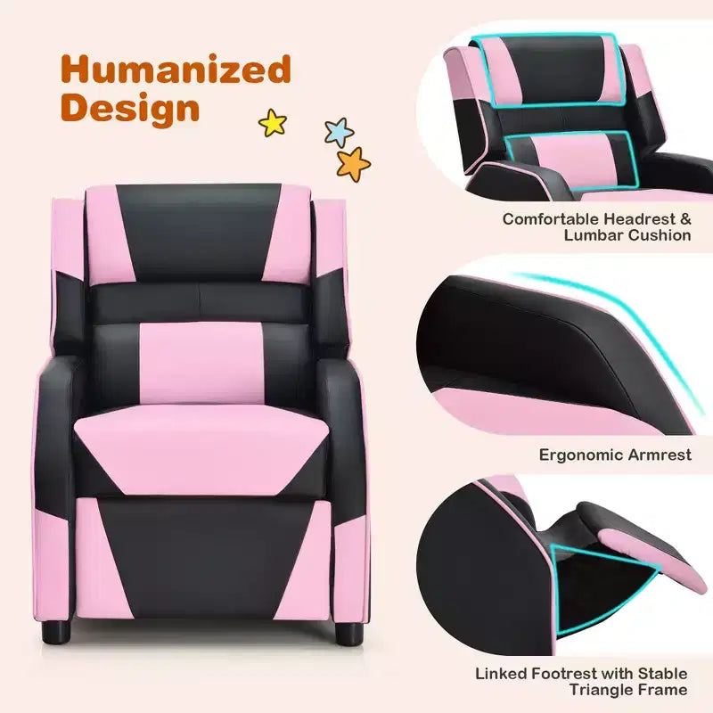 Divano Reclinabile per Bambini e Ragazzi Costway per Videogiochi con Poggiatesta e Poggiapiedi in Pelle PU Giallo/Bianco/Blu/Rosa