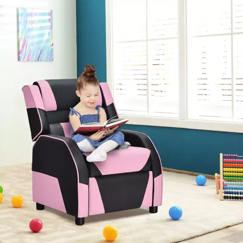 Divano Reclinabile per Bambini e Ragazzi Costway per Videogiochi con Poggiatesta e Poggiapiedi in Pelle PU Giallo/Bianco/Blu/Rosa
