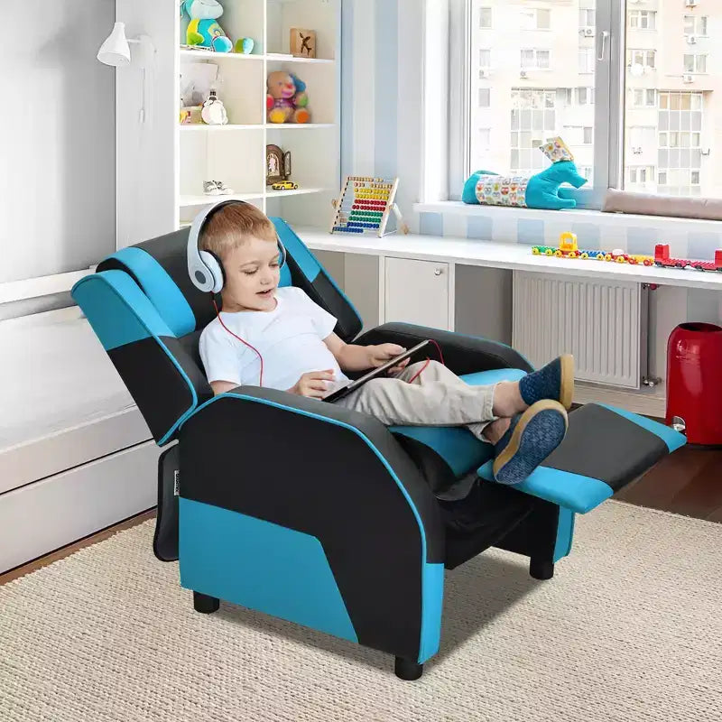 Divano Reclinabile per Bambini e Ragazzi Costway per Videogiochi con Poggiatesta e Poggiapiedi in Pelle PU Giallo/Bianco/Blu/Rosa