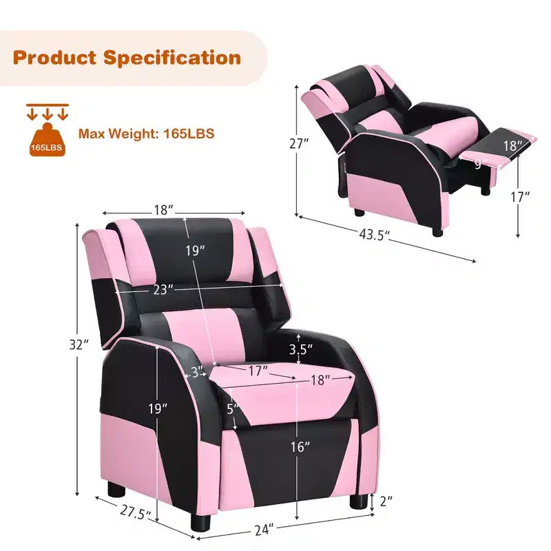 Divano Reclinabile per Bambini e Ragazzi Costway per Videogiochi con Poggiatesta e Poggiapiedi in Pelle PU Giallo/Bianco/Blu/Rosa