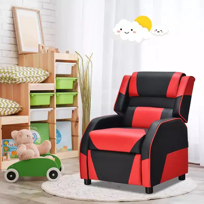 Divano Reclinabile per Bambini e Ragazzi Costway per Videogiochi con Poggiatesta e Poggiapiedi in Pelle PU Giallo/Bianco/Blu/Rosa
