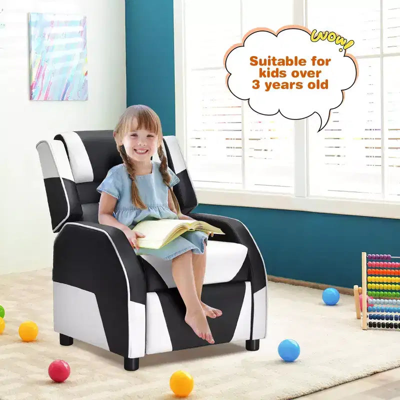 Divano Reclinabile per Bambini e Ragazzi Costway per Videogiochi con Poggiatesta e Poggiapiedi in Pelle PU Giallo/Bianco/Blu/Rosa