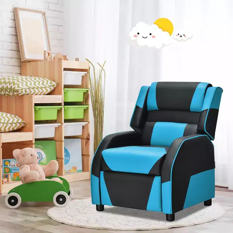 Divano Reclinabile per Bambini e Ragazzi Costway per Videogiochi con Poggiatesta e Poggiapiedi in Pelle PU Giallo/Bianco/Blu/Rosa