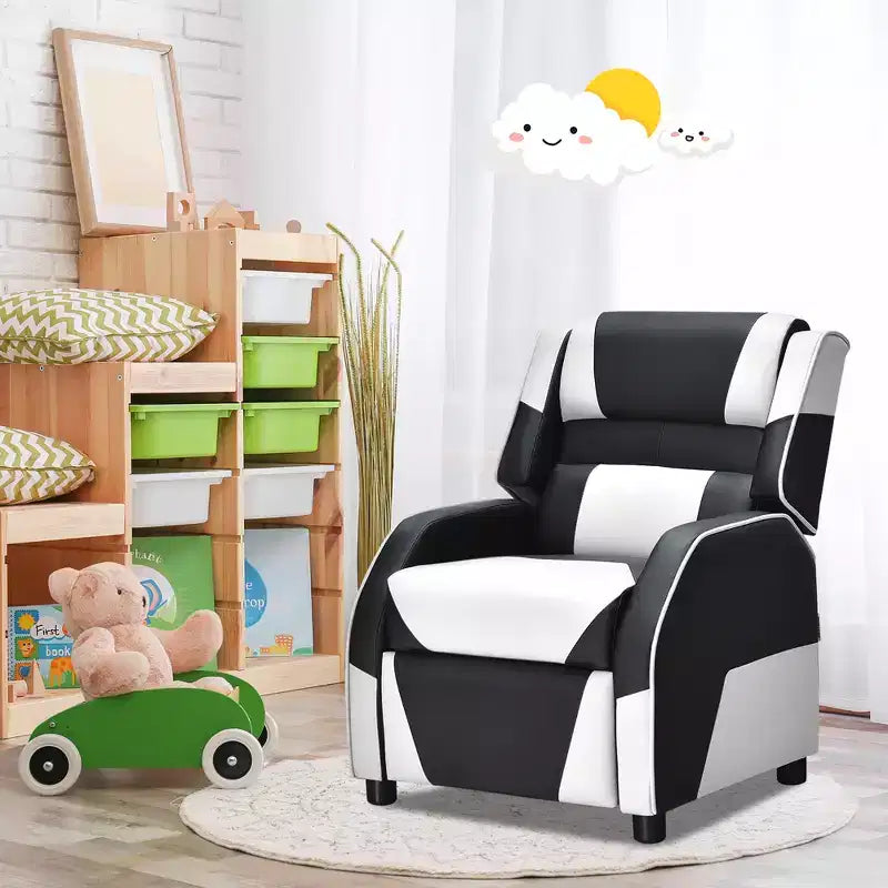 Divano Reclinabile per Bambini e Ragazzi Costway per Videogiochi con Poggiatesta e Poggiapiedi in Pelle PU Giallo/Bianco/Blu/Rosa