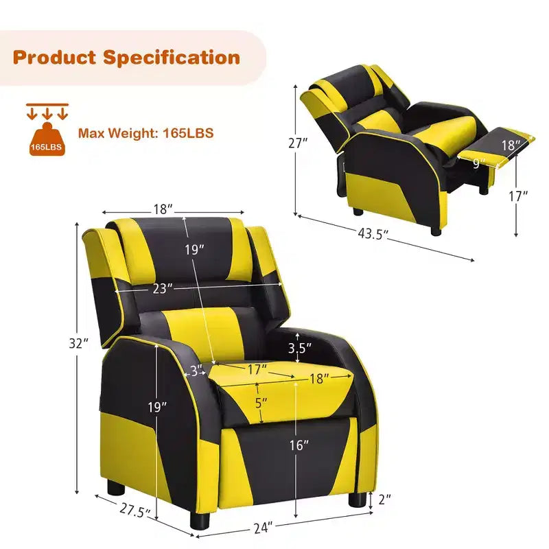 Divano Reclinabile per Bambini e Ragazzi Costway per Videogiochi con Poggiatesta e Poggiapiedi in Pelle PU Giallo/Bianco/Blu/Rosa