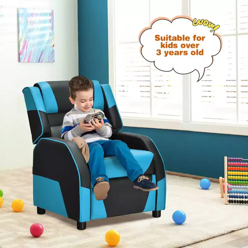 Divano Reclinabile per Bambini e Ragazzi Costway per Videogiochi con Poggiatesta e Poggiapiedi in Pelle PU Giallo/Bianco/Blu/Rosa