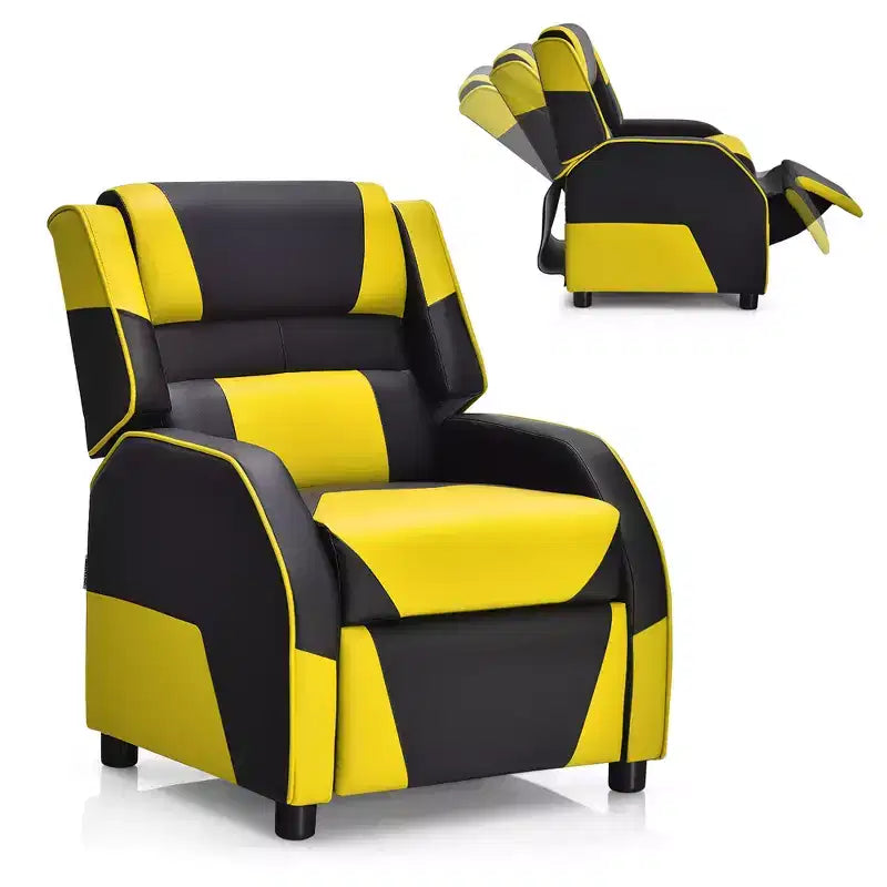 Divano Reclinabile per Bambini e Ragazzi Costway per Videogiochi con Poggiatesta e Poggiapiedi in Pelle PU Giallo/Bianco/Blu/Rosa