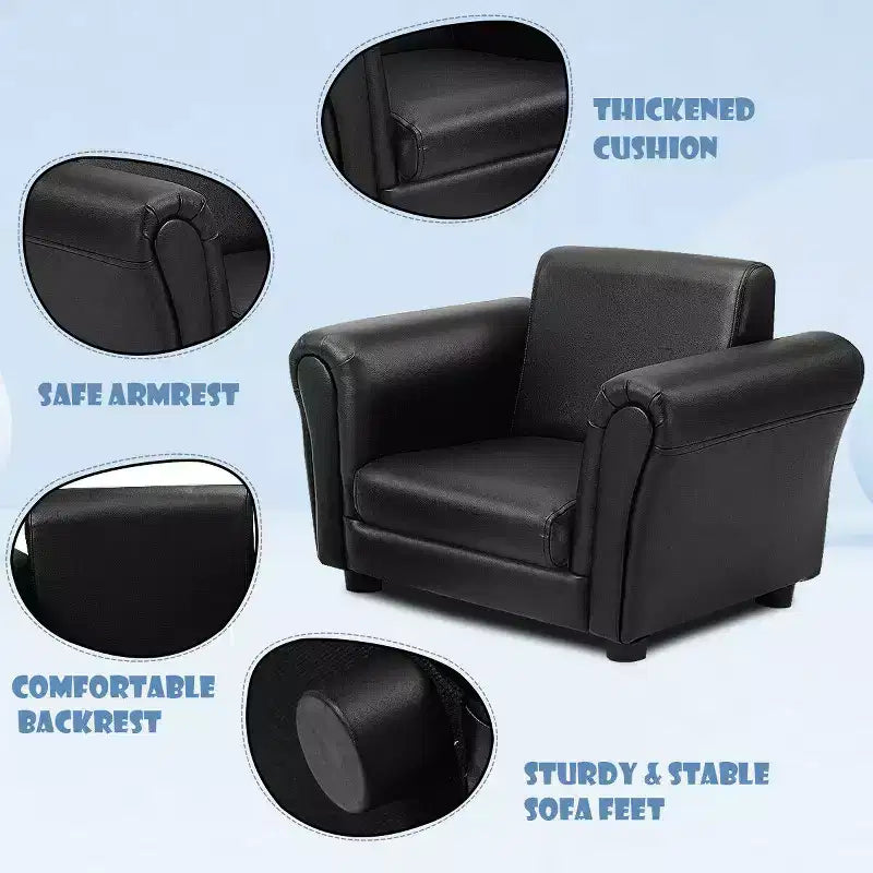 Costway Divano Poltrona per Bambini Braccioli Sedia Divanetto Regalo di Compleanno con Pouf Nero