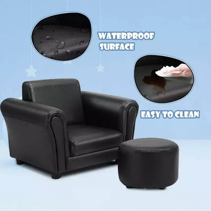 Costway Divano Poltrona per Bambini Braccioli Sedia Divanetto Regalo di Compleanno con Pouf Nero