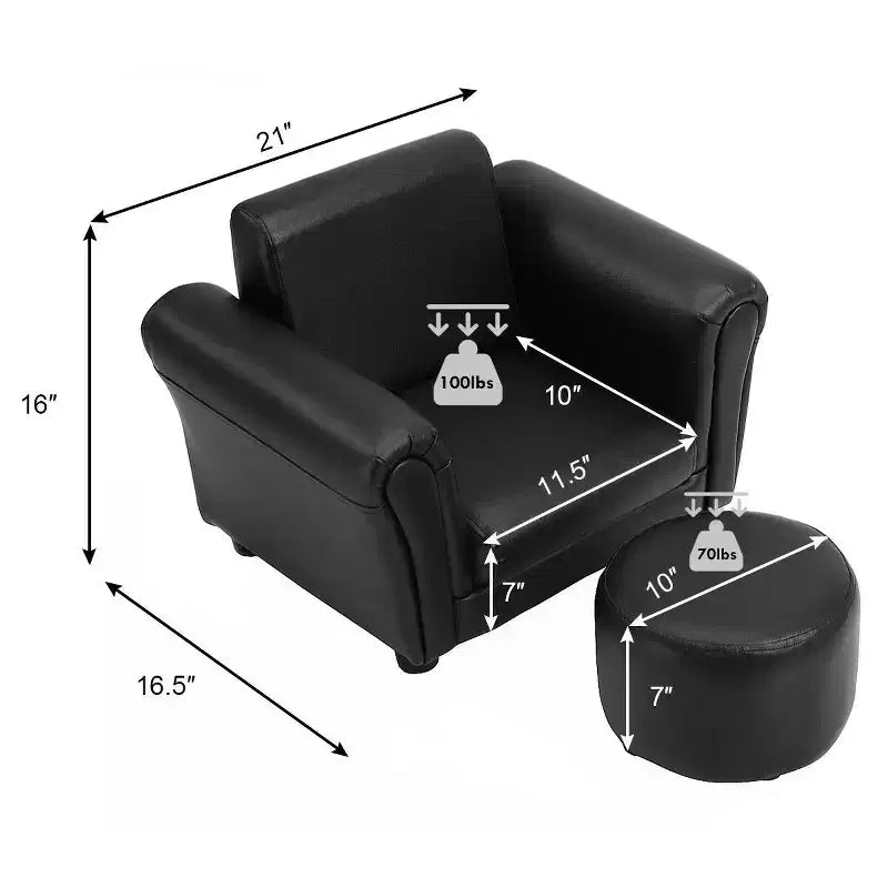 Costway Divano Poltrona per Bambini Braccioli Sedia Divanetto Regalo di Compleanno con Pouf Nero