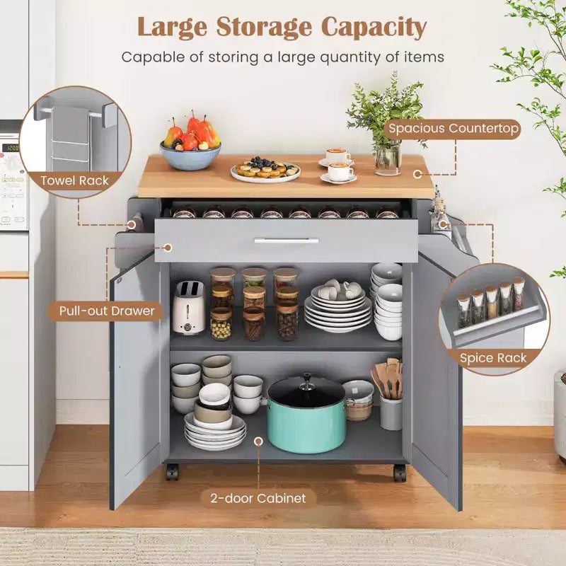 Costway Carrello da Cucina su Ruote con Mobile Contenitore e Portasciugamani/Portaspezie Bianco/Nero/Ciliegio/Grigio