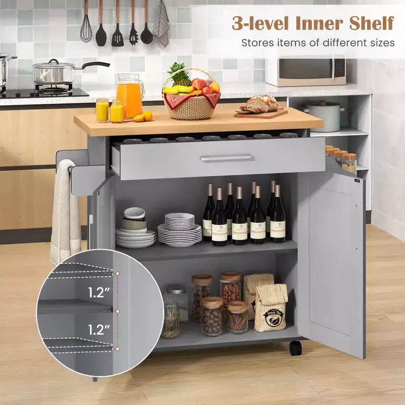 Costway Carrello da Cucina su Ruote con Mobile Contenitore e Portasciugamani/Portaspezie Bianco/Nero/Ciliegio/Grigio