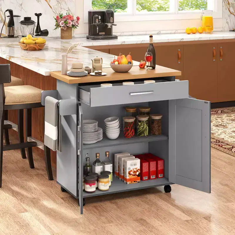 Costway Carrello da Cucina su Ruote con Mobile Contenitore e Portasciugamani/Portaspezie Bianco/Nero/Ciliegio/Grigio