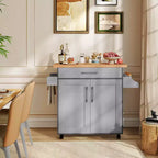 Costway Carrello da Cucina su Ruote con Mobile Contenitore e Portasciugamani/Portaspezie Bianco/Nero/Ciliegio/Grigio