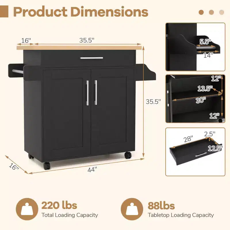 Costway Carrello da Cucina su Ruote con Mobile Contenitore e Portasciugamani/Portaspezie Bianco/Nero/Ciliegio/Grigio