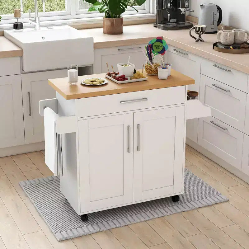 Costway Carrello da Cucina su Ruote con Mobile Contenitore e Portasciugamani/Portaspezie Bianco/Nero/Ciliegio/Grigio