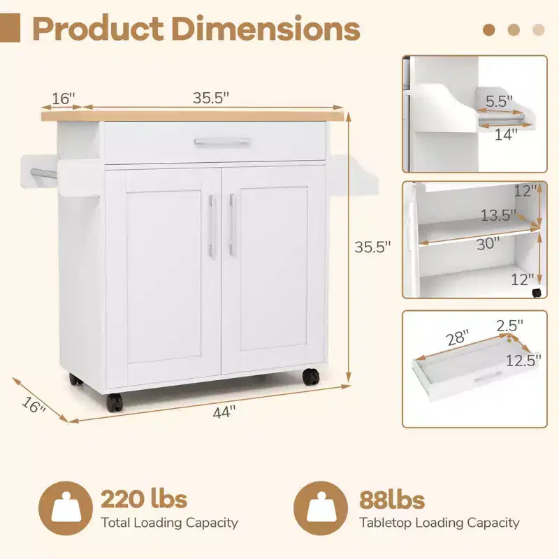 Costway Carrello da Cucina su Ruote con Mobile Contenitore e Portasciugamani/Portaspezie Bianco/Nero/Ciliegio/Grigio