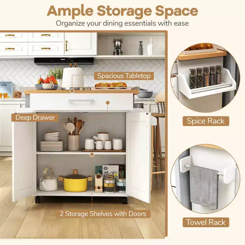 Costway Carrello da Cucina su Ruote con Mobile Contenitore e Portasciugamani/Portaspezie Bianco/Nero/Ciliegio/Grigio