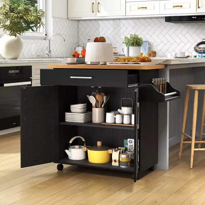 Costway Carrello da Cucina su Ruote con Mobile Contenitore e Portasciugamani/Portaspezie Bianco/Nero/Ciliegio/Grigio