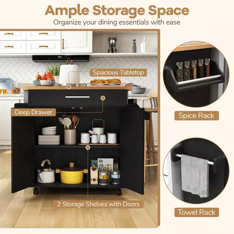 Costway Carrello da Cucina su Ruote con Mobile Contenitore e Portasciugamani/Portaspezie Bianco/Nero/Ciliegio/Grigio
