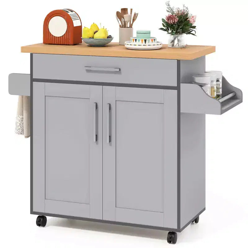 Costway Carrello da Cucina su Ruote con Mobile Contenitore e Portasciugamani/Portaspezie Bianco/Nero/Ciliegio/Grigio