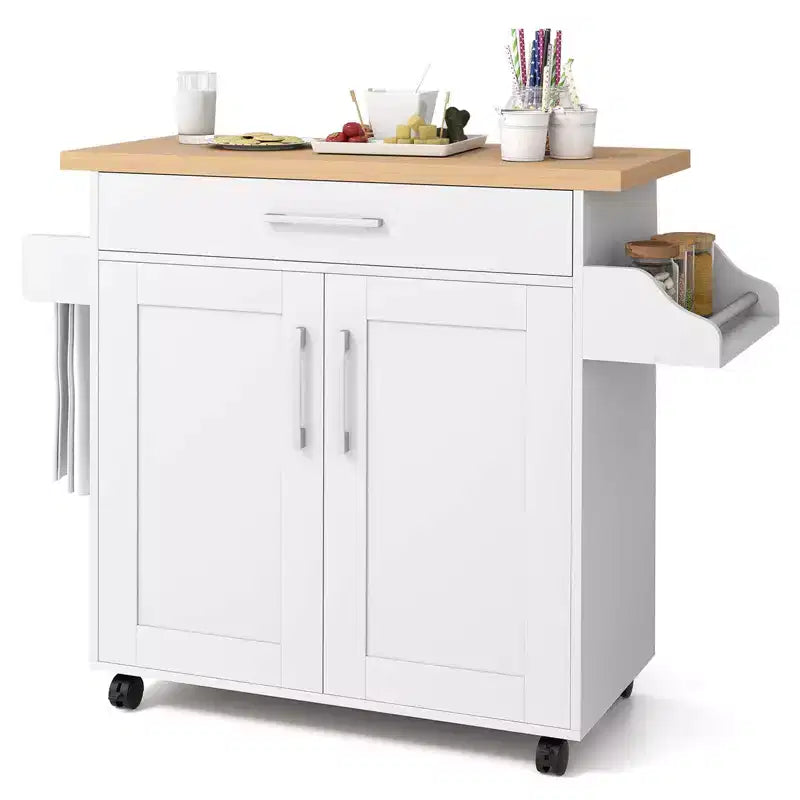 Costway Carrello da Cucina su Ruote con Mobile Contenitore e Portasciugamani/Portaspezie Bianco/Nero/Ciliegio/Grigio