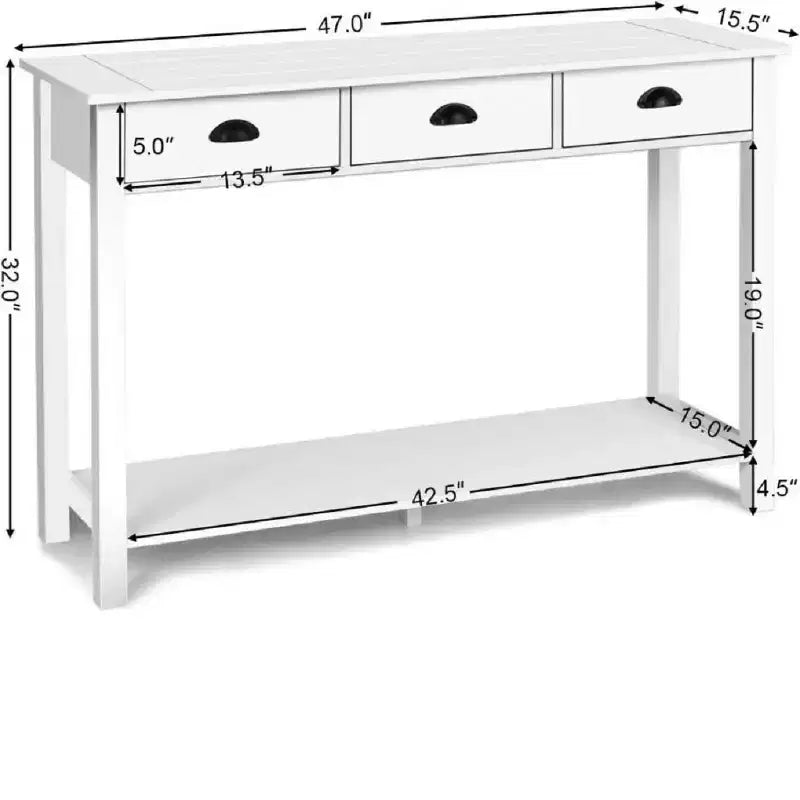 Costway 47 Tavolo Consolle Tavolo da Ingresso Scrivania Laterale Tavolo d'Appoggio Cassetti Ripiano Ingresso Bianco