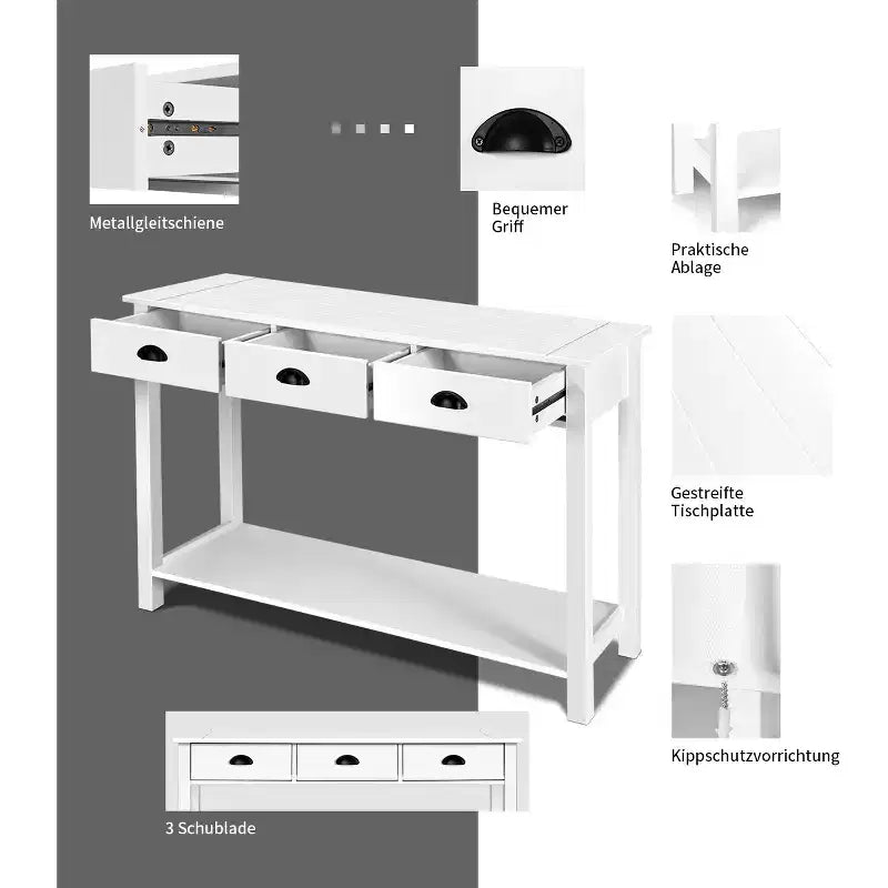Costway 47 Tavolo Consolle Tavolo da Ingresso Scrivania Laterale Tavolo d'Appoggio Cassetti Ripiano Ingresso Bianco