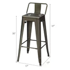 Costway Set di 4 Sgabelli da Bar in Metallo 76 cm, Altezza Bar, Industriali con Schienale Basso in Acciaio
