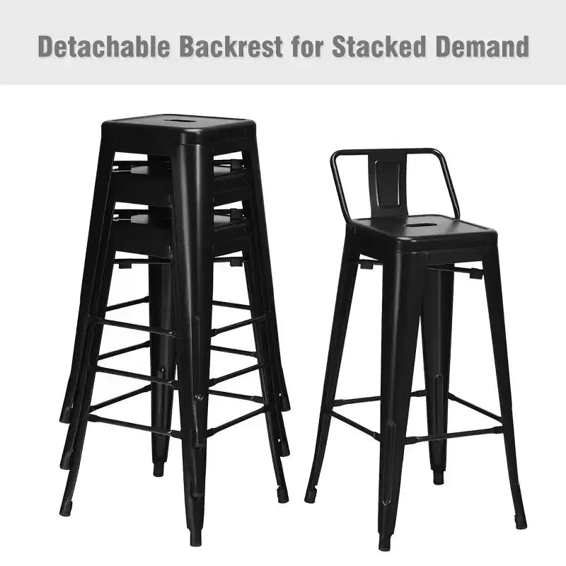 Costway Set di 4 Sgabelli da Bar in Metallo 76 cm, Altezza Bar, Industriali con Schienale Basso in Acciaio