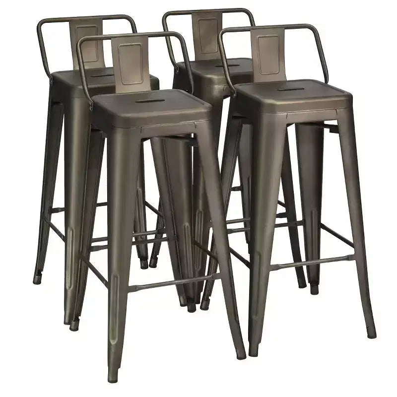 Costway Set di 4 Sgabelli da Bar in Metallo 76 cm, Altezza Bar, Industriali con Schienale Basso in Acciaio