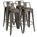 Costway Set di 4 Sgabelli da Bar in Metallo 76 cm, Altezza Bar, Industriali con Schienale Basso in Acciaio