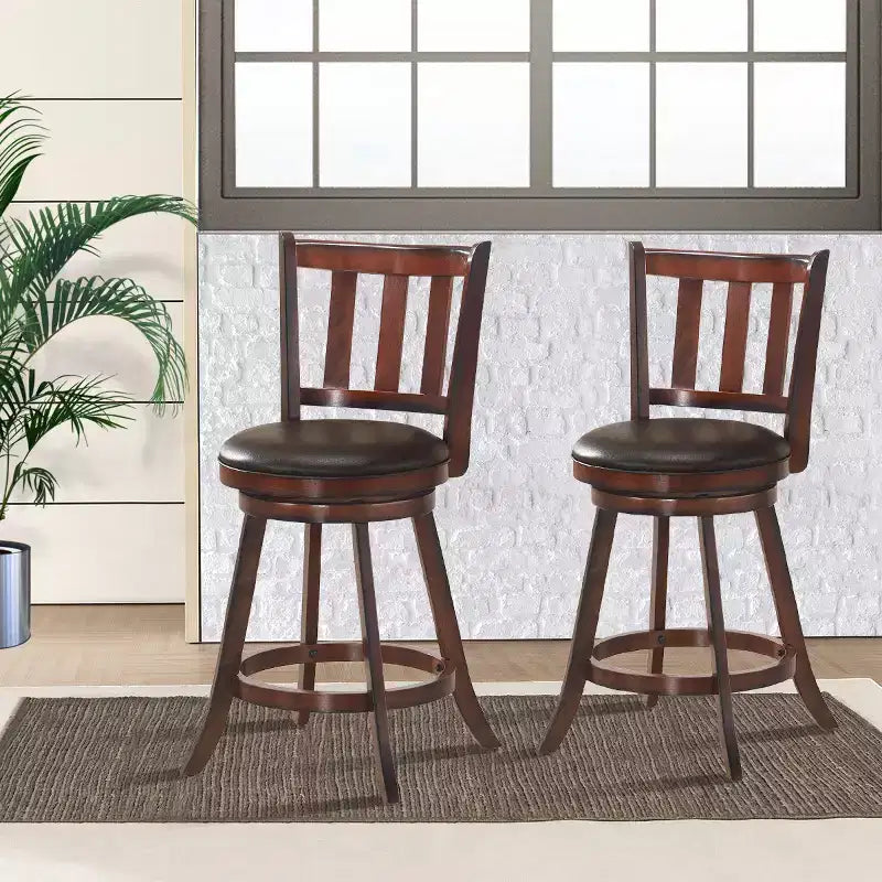 Costway Set di 2 Sgabelli da Bar Girevoli da 25'' in Pelle Imbottita per Sala da Pranzo, Cucina, Pub, Bistrot, con Schienale Alto