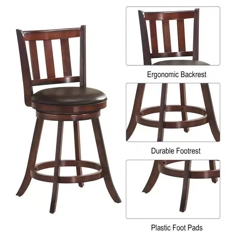 Costway Set di 2 Sgabelli da Bar Girevoli da 25'' in Pelle Imbottita per Sala da Pranzo, Cucina, Pub, Bistrot, con Schienale Alto
