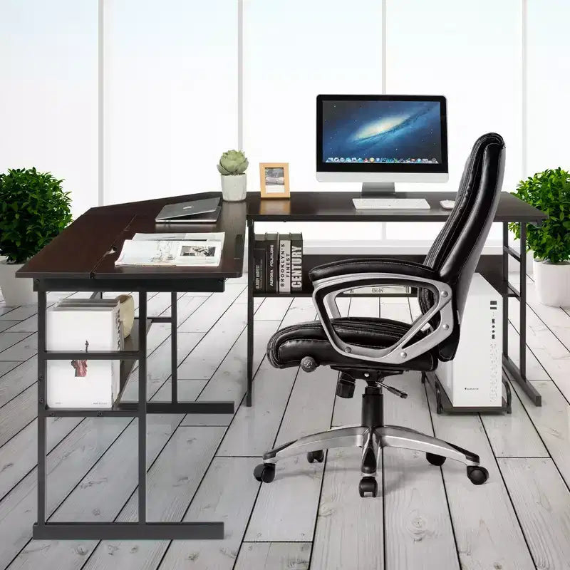 Scrivania ad angolo per computer con tavolo da disegno e piano inclinabile Costway