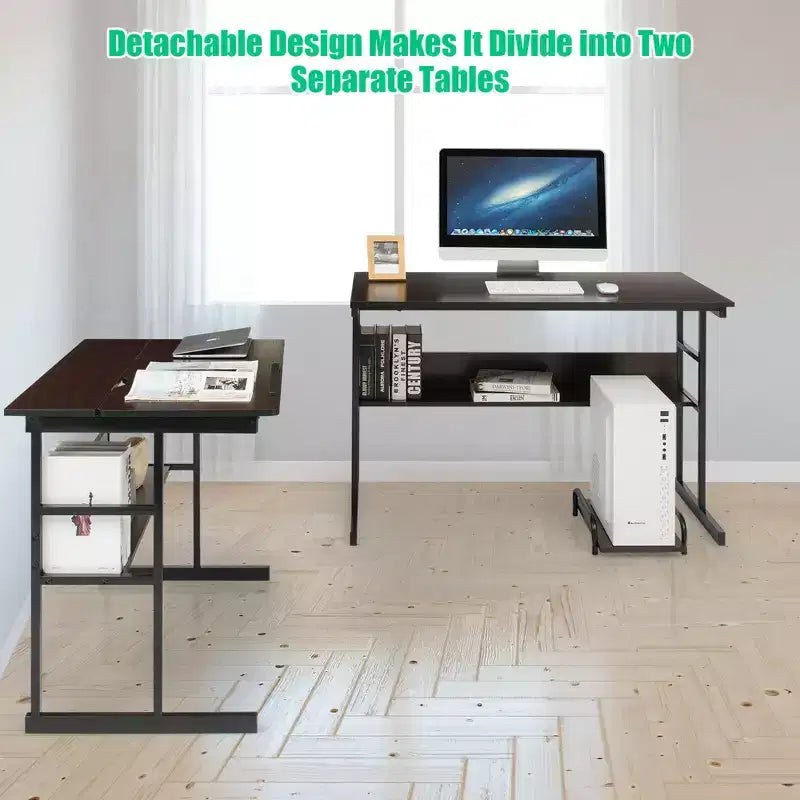 Scrivania ad angolo per computer con tavolo da disegno e piano inclinabile Costway