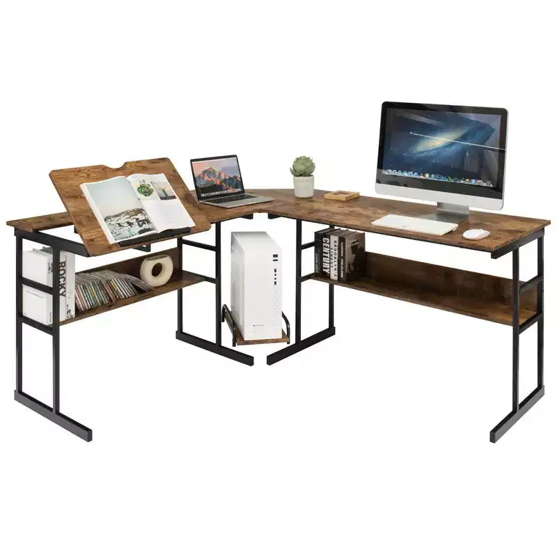 Scrivania ad angolo per computer con tavolo da disegno e piano inclinabile Costway