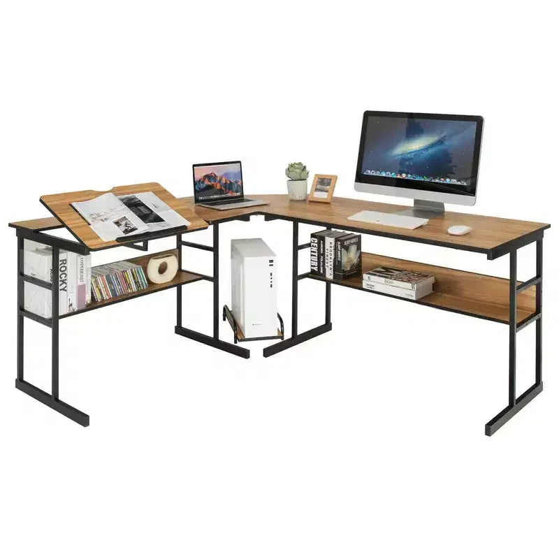 Scrivania ad angolo per computer con tavolo da disegno e piano inclinabile Costway