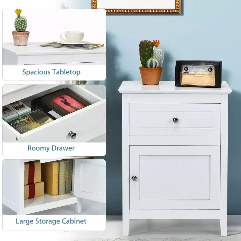 Comodino Costway con cassetto Tavolino d'appoggio Tavolino da salotto Mobile contenitore Bianco\Naturale\Espresso