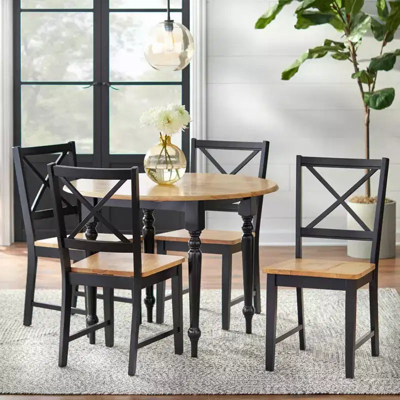 Tavolo da Pranzo Estensibile Buylateral da 4 Posti in Legno Massello Stile Rustico con Doppia Ribalta