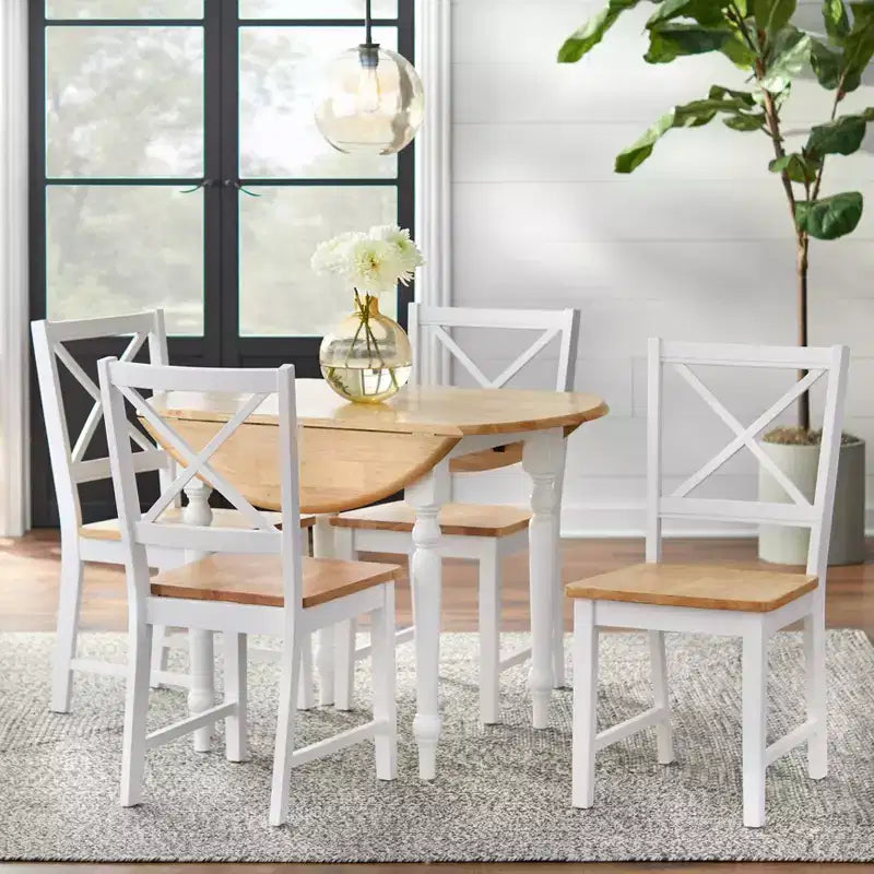 Tavolo da Pranzo Estensibile Buylateral da 4 Posti in Legno Massello Stile Rustico con Doppia Ribalta