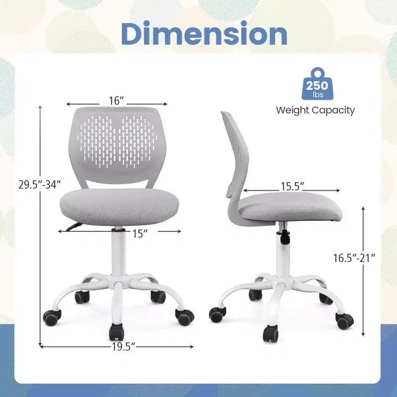 Costway Sedia Scrivania per Bambini Girevole Ergonomica in Rete Traspirante Altezza Regolabile Rosa/Blu/Turchese/Viola/Grigio/Verde Chiaro