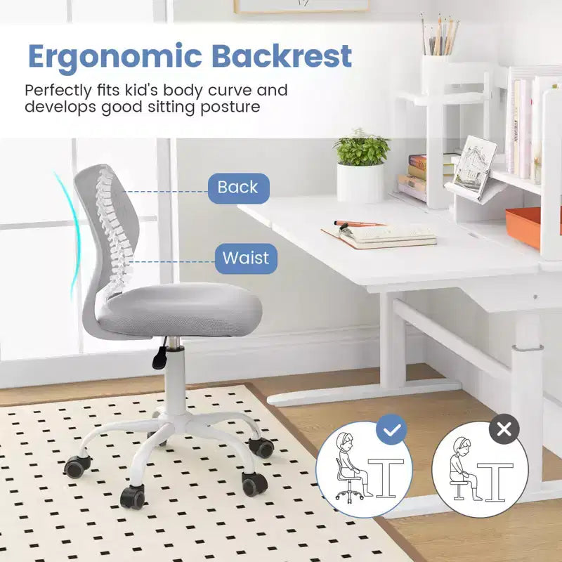 Costway Sedia Scrivania per Bambini Girevole Ergonomica in Rete Traspirante Altezza Regolabile Rosa/Blu/Turchese/Viola/Grigio/Verde Chiaro
