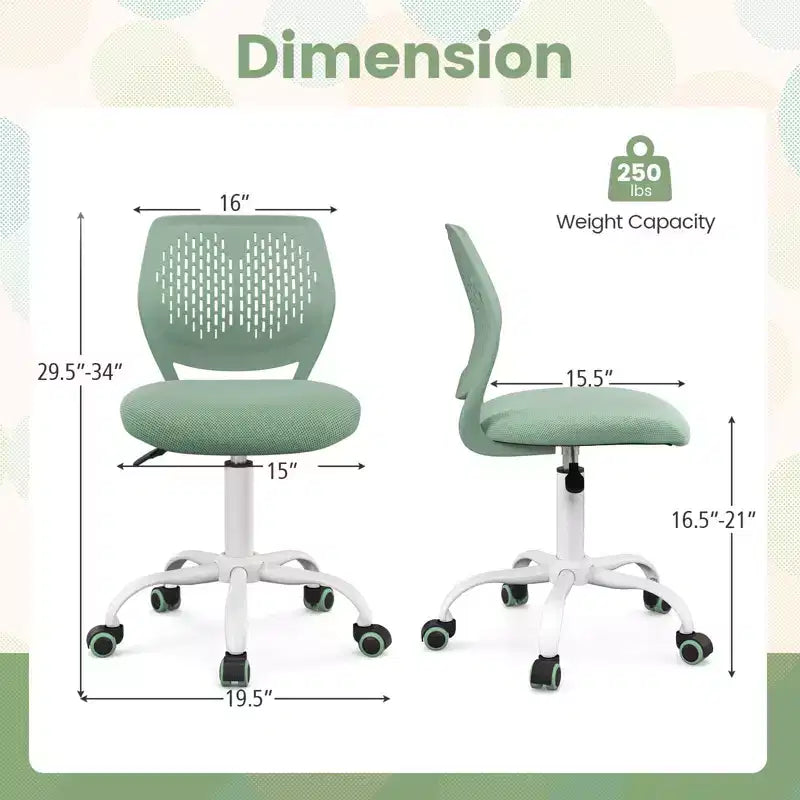 Costway Sedia Scrivania per Bambini Girevole Ergonomica in Rete Traspirante Altezza Regolabile Rosa/Blu/Turchese/Viola/Grigio/Verde Chiaro