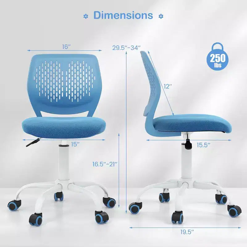 Costway Sedia Scrivania per Bambini Girevole Ergonomica in Rete Traspirante Altezza Regolabile Rosa/Blu/Turchese/Viola/Grigio/Verde Chiaro