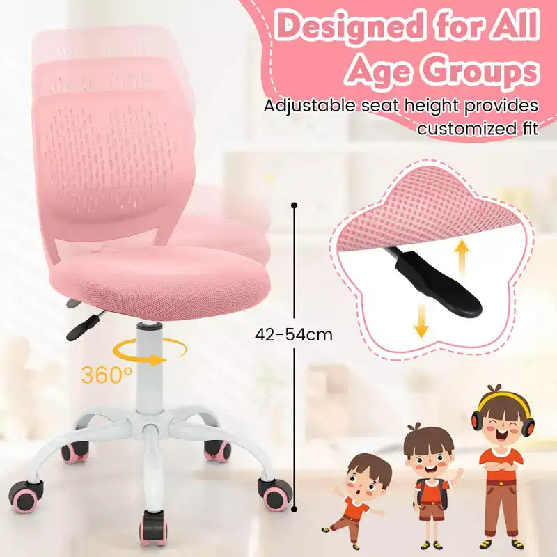 Costway Sedia Scrivania per Bambini Girevole Ergonomica in Rete Traspirante Altezza Regolabile Rosa/Blu/Turchese/Viola/Grigio/Verde Chiaro