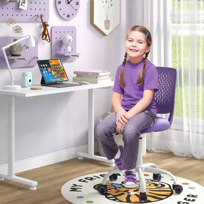 Costway Sedia Scrivania per Bambini Girevole Ergonomica in Rete Traspirante Altezza Regolabile Rosa/Blu/Turchese/Viola/Grigio/Verde Chiaro