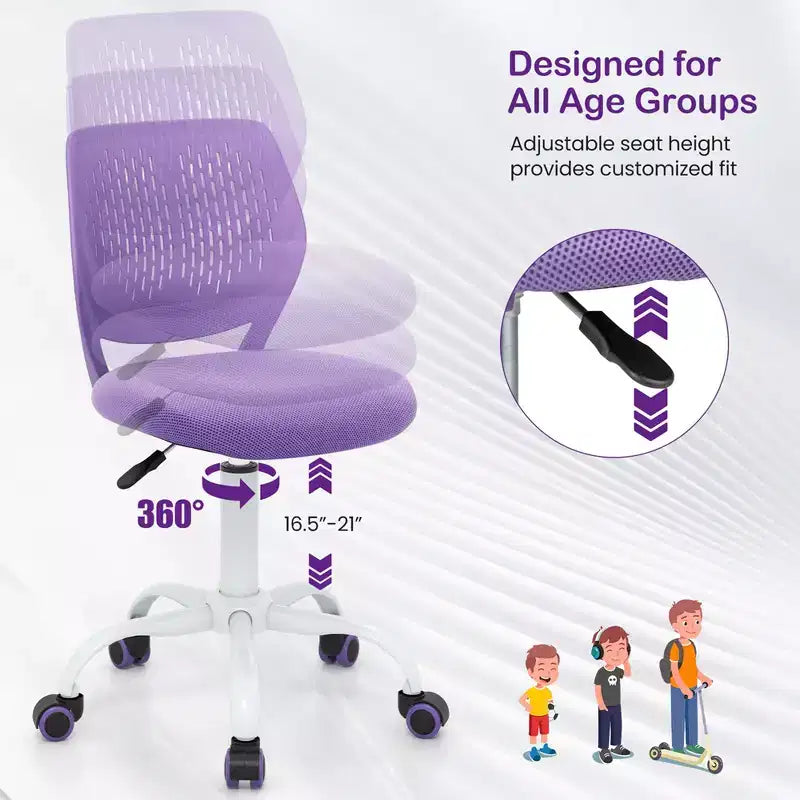 Costway Sedia Scrivania per Bambini Girevole Ergonomica in Rete Traspirante Altezza Regolabile Rosa/Blu/Turchese/Viola/Grigio/Verde Chiaro